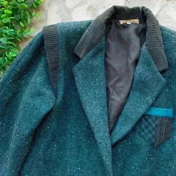 Made in Italy Wool Buttoned Blazer Coat Jacket Speckled Green Black IT 44 US 10 - Picture 3 of 7